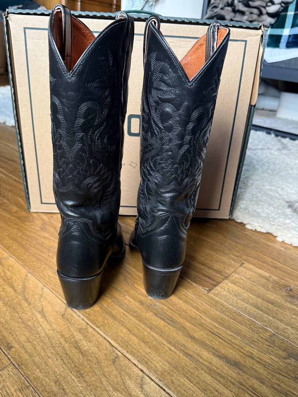 Dan Post black leather cowboy boots - Picture 4 of 8